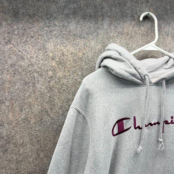 Champion Reverse Weave Hoodie Mens Small Gray Embroidered Logo Sweatshirt - Picture 7 of 10